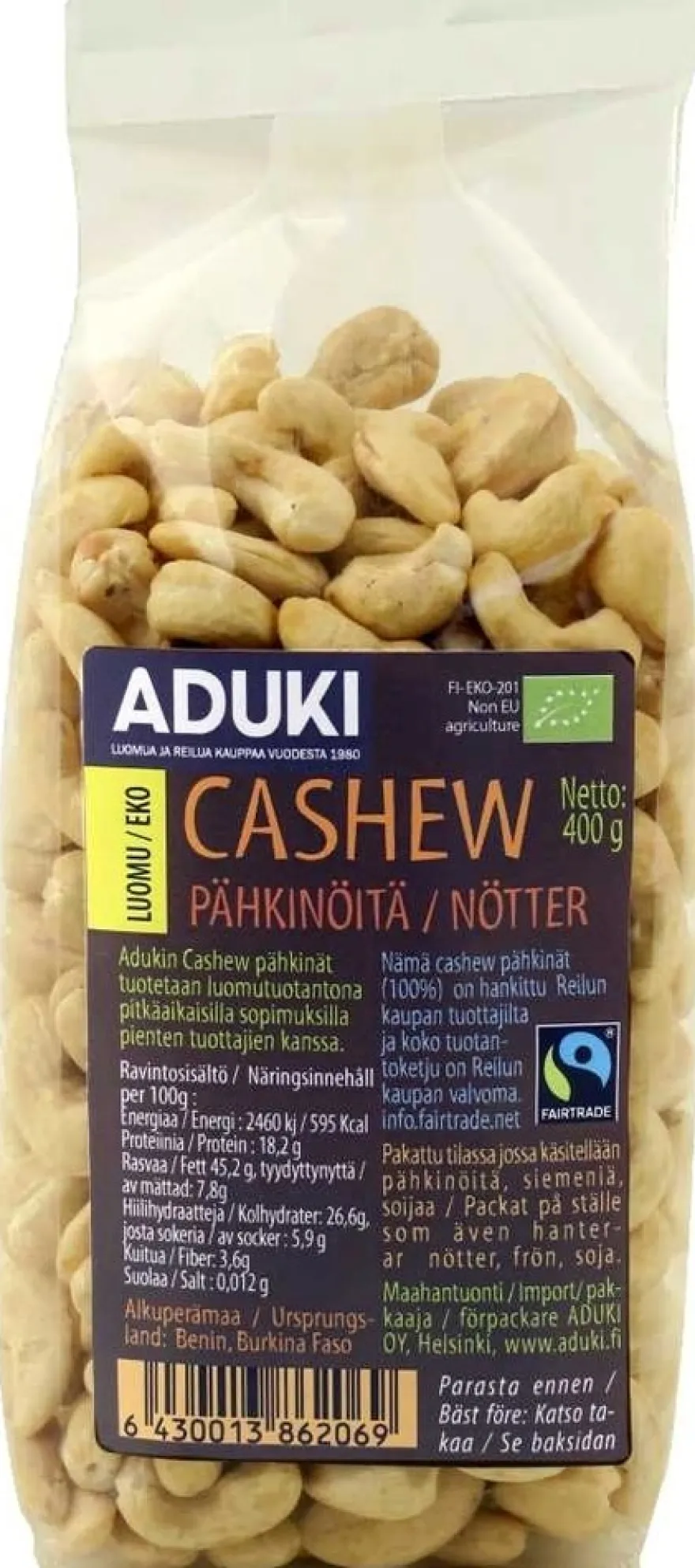 Aduki Luomu ja Reilun kaupan cashewpähkinät 400g