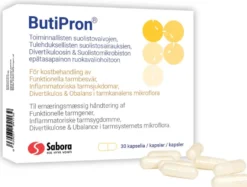 ButiPron 30 kapselia suolistosairauksien ruokavaliohoitoon. Erityisiin lääkinnällisiin tarkoituksiin tarkoitettu elintarvike.