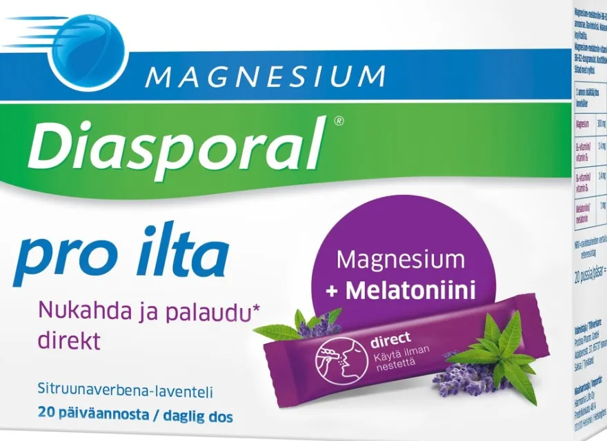 Diasporal magnesium 300 mg pro ilta Direkt annosrae ravintolisä 39g/20kpl
