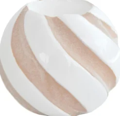 Finnmari Lämpökynttilälasi 9x9x8 cm raita beige/valkoinen