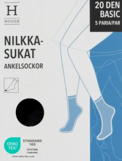 House naisten nilkkasukat 20 den musta, koko 36–42 5-pack