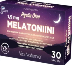 Hyvän Olon Melatoniini 1,9 mg+Magnesium-Kärsimyskukka-Sitruunamelissa 30tabl Via Naturale