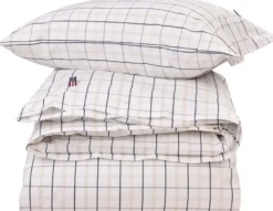 Lexington Poplin pussilakana 150x210cm valkoinen/beige/tummansininen