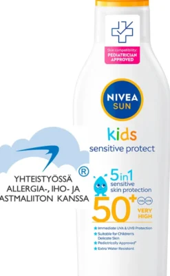 NIVEA SUN 200ml Kids Sensitive Protect Sun Lotion SK50+ -aurinkosuojavoide
