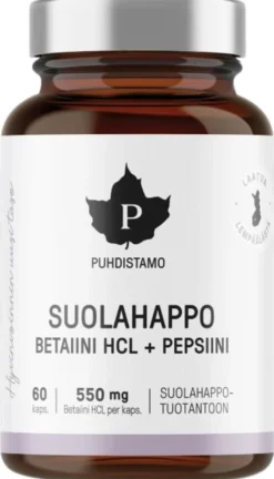 Puhdistamo Betaine HCL -suolahappo 60 kapselia