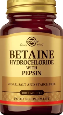 Solgar Betaiinihydrokloridi + Pepsiini ravintolisä 100 tabl.
