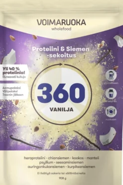 Voimaruoka 360 Wholefood vaniljan makuinen proteiini-siemensekoitus 908g